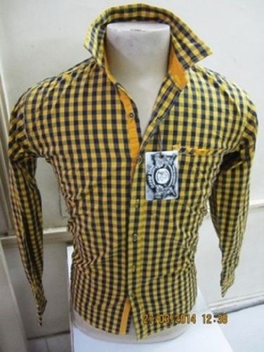 Yellow And Black Regular Fit Casual Wear Mens Full Sleeves Checked Shirts Age Group: Adults