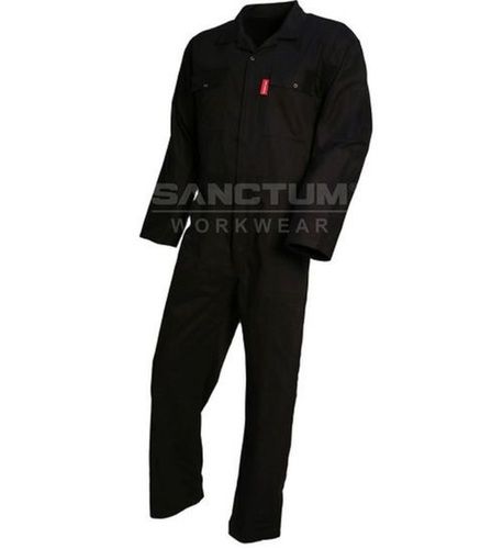 Black Industrial Zipper Fastening Pure Cotton Full Body Coverall Suit With Flap Chest Pockets