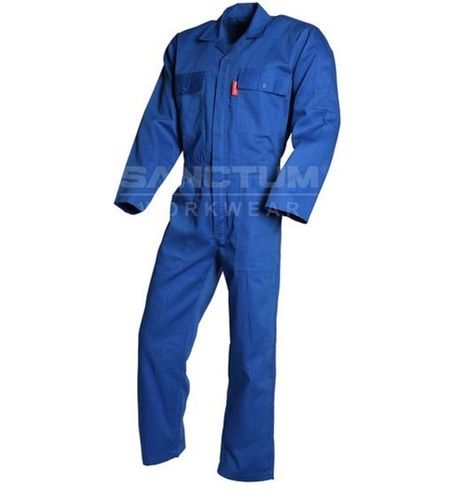 Blue Brass/zipper Fastening Cotton Full Body Coverall Suit With Double Chest Pockets