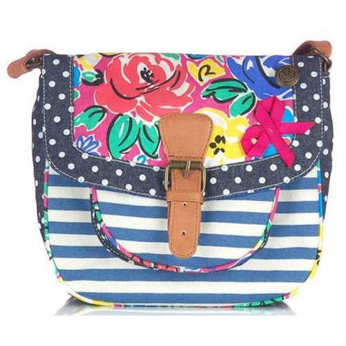 Blue Spacious Ladies Cross Body Embroidered Bag With Adjustable Strap And Zipper Closure Style