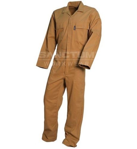 Khaki Industrial 100% Cotton Full Body Coverall Suit With Multi Pockets And Zipper Closure 