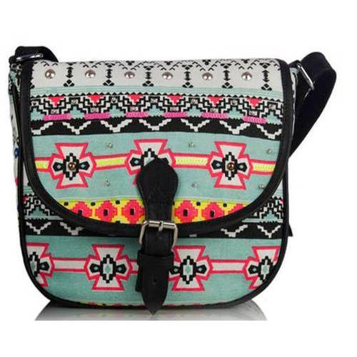 Spacious Ladies Cross Body Canvas Embroidered Bag With Adjustable Strap And Zipper Closure Style