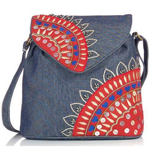 Spacious Ladies Cross Body Embroidered Bag With Adjustable Strap With 1 Kg Load Capacity