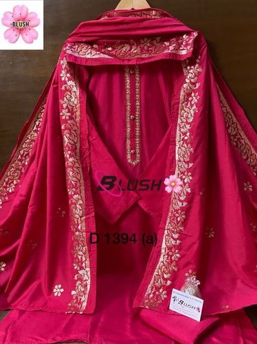 Pink Traditional Chasuble Red Semi Gothic Plain Cotton Patiala Salwar Suit