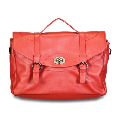 Rectangular Zipper Closure Type Very Spacious And Light Weight Women Red Leather Satchel Bag