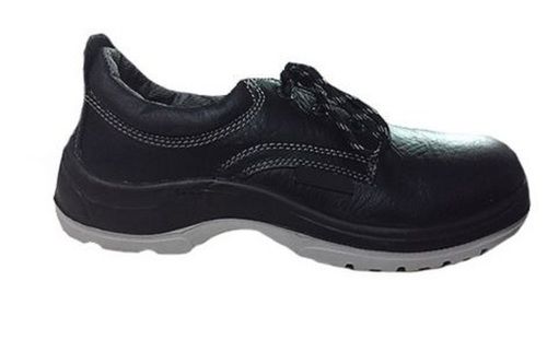 Black Full Grain Leather Derby Safety Shoes With Moulded Cushion Footbed Insole Material: Eva