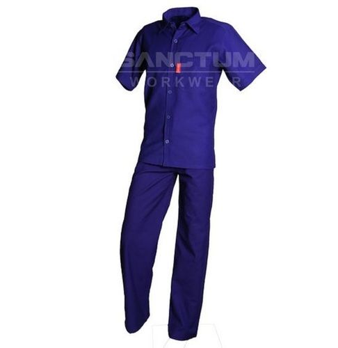 Blue Industrial Workwear Washable Double Pocket Half Sleeve Shirt And Trouser Set