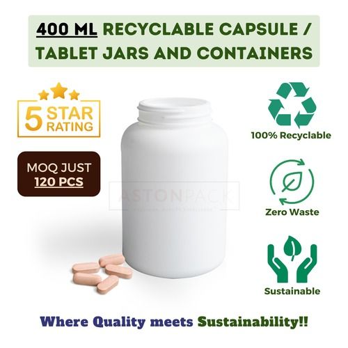 White Recyclable Capsule And Tablet Jars And Containers - 400 Ml