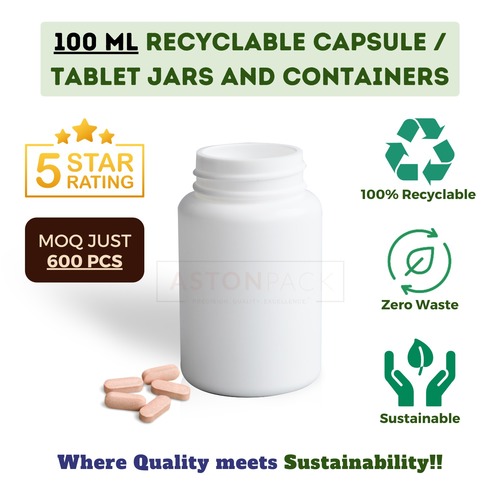 White HDPE Plastic Round Tablet Bottle - 100 ml, 38-400 Neck Finish, Compatible with Automatic Filling Machines, Ideal for Packing Pharmaceuticals, Vitamins, and Supplements