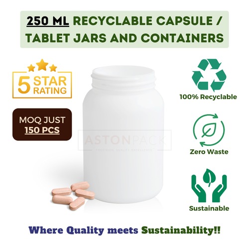 White Hdpe Plastic Round Tablet Bottle - 250 Ml, 103.58 Mm Height, 66.67 Mm Diameter, Compatible With Automatic Filling Machines, Ideal For Pharmaceuticals And Supplements