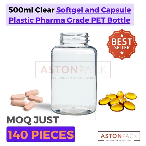 Softgel And Capsule Plastic Pharma Grade Pet Bottle - 500 Ml Clear Diameter: 77.67 Millimeter (Mm)