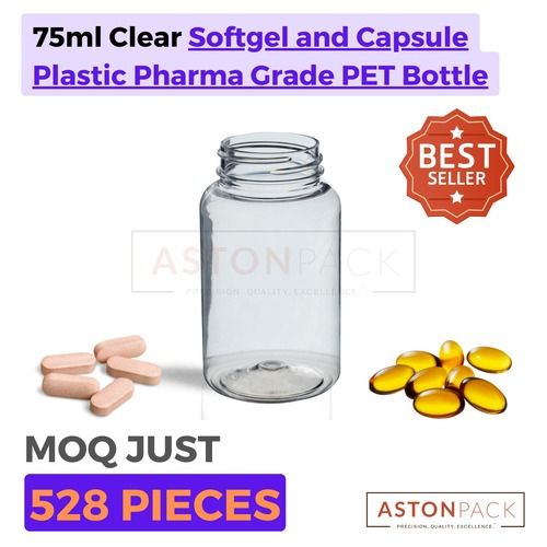 Softgel and Capsule Plastic Pharma Grade PET Bottle - 75 ml Clear