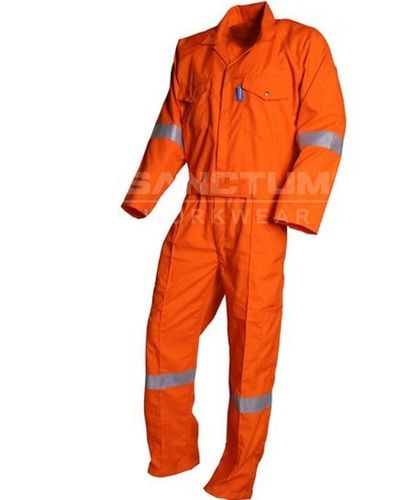 Washable And Reusable Orange Cotton Full Body Coverall Suit With Reflective Tapes