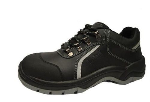 Water Resistant Black Full Grain Leather Derby Safety Shoes With Steel Toe Cap