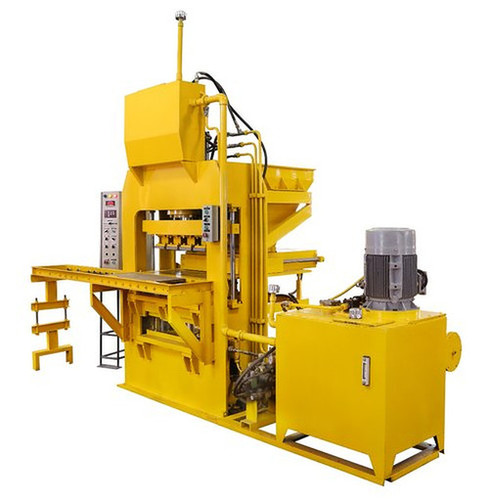 Fully Automatic Cement Brick Making Machine - Fly Ash Material, 9x4x3 and 9x6x4 Brick Size, Yellow Color | 27000 Bricks Per Shift, 15 HP Motor Power, Hydraulic Pressure Method, 6 Month Warranty