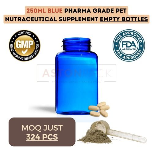 Pharma Grade Pet Nutraceutical Supplement Empty Bottles - 250 Ml Cobalt Blue