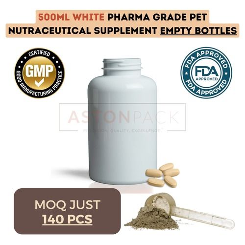 Pharma Grade Pet Nutraceutical Supplement Empty Bottles - 500 Ml White Diameter: 77.67 Millimeter (Mm)