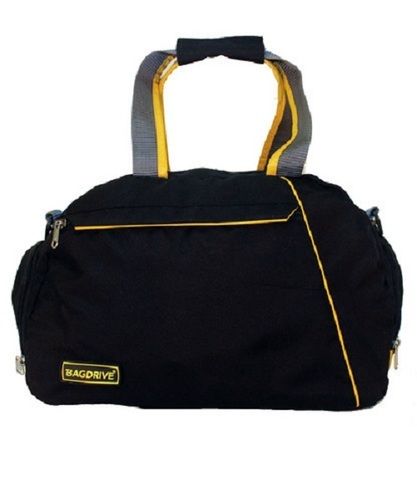 Moisture Proof Polyester Zipper Closure, Plain And Black Gym Bag With Adjustable Strap For Unisex