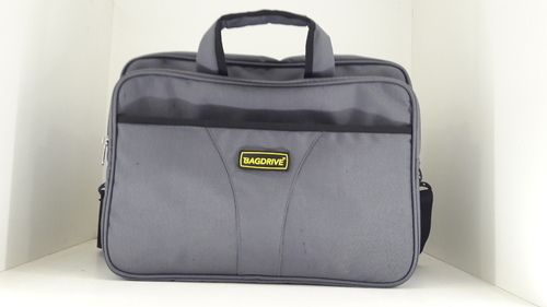 Polyester Zipper Closure, Plain And Grey Color Rectangular Shape Office Bag With 2 Main Compartment