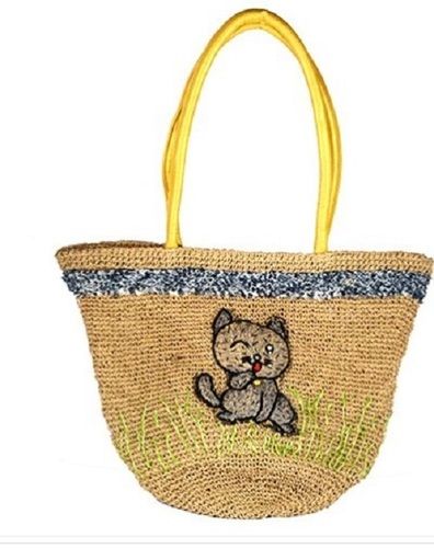 Printed Design And Brown Color Ladies Jute Shoulder Bag For Party Wear With 1 Or 2 Pocket