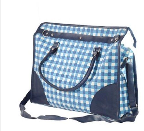 Very Spacious Blue Color And Box Pattern Design Office Sling Bag With 1 And 2 Pockets