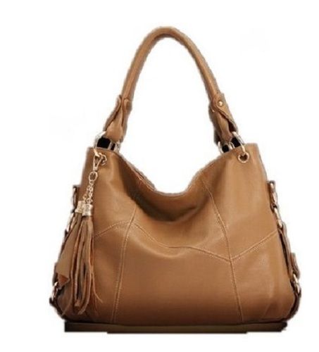 Very Spacious Plain Design And Brown Color Ladies Leather Shoulder Bag For Party Wear