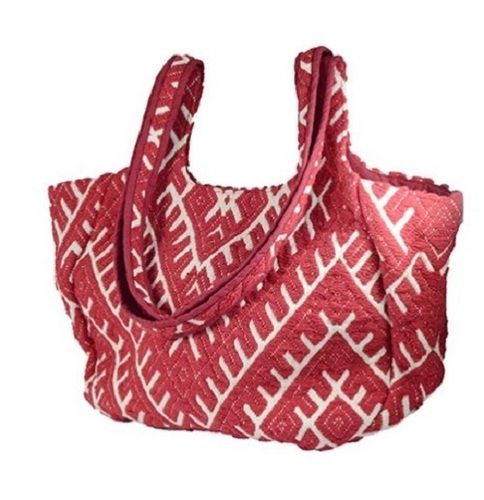 Very Spacious Red Color Ladies Cotton Shoulder Bag For Party Wear With 1 Or 2 Pocket