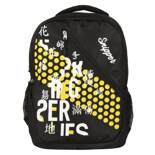 Zipper Closure Style Light Weight And Printed Design Black Color Polyester School Bag