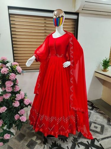Buy Red color Georgette Anarkali Suit with Embroidered work - 84544 -