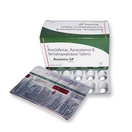 White Aceclofenac Paracetamol Serratiopeptidase Tablets