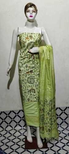 Designer Modern Style Green Color Silk Suits With Short Sleeves