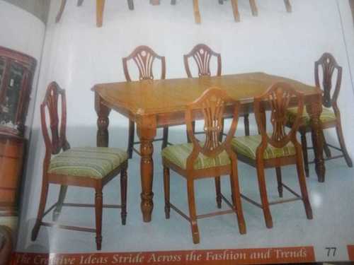 Brown Color 6 Seater Wooden Dining Table Set And Chair, For Home