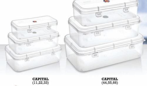 Capital-44 Plastic Container - Rectangular Transparent PP Material | Durable Stackable Design Airtight Seal Easy-to-Open Lids