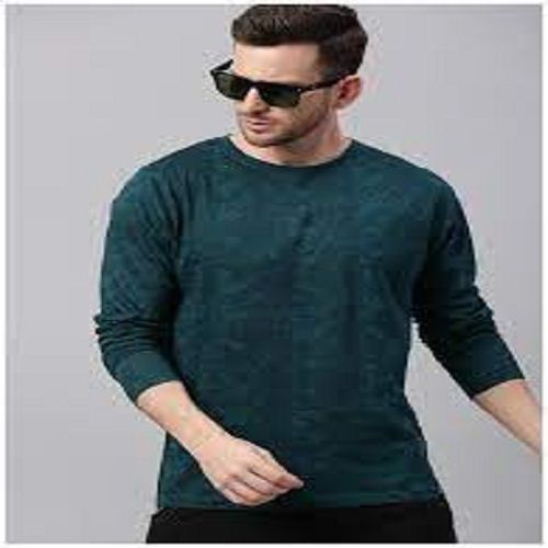  S, M, L साइज़ वाले पुरुषों के लिए हरे रंग की फुल स्लीव गोल नेक टी-शर्ट 