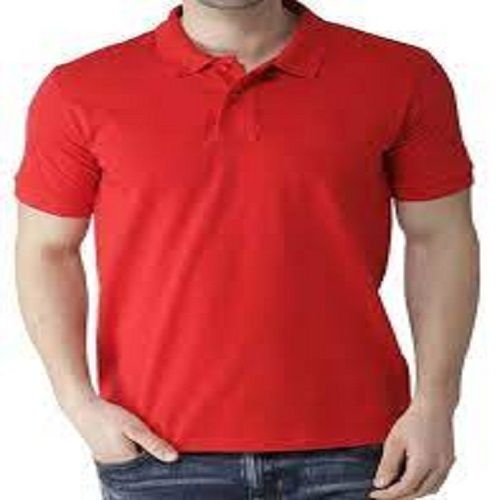  S, M, L साइज़ के साथ लाल रंग की आरामदायक और रेगुलर फिट पुरुषों की टी-शर्ट 
