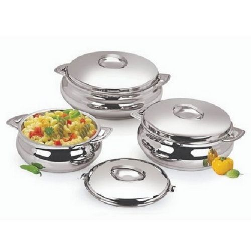 Stainless Steel Round Insulated Hot Pot Casserole Without Copper Base, 3 Pieces, 450 Ml, 800 Ml