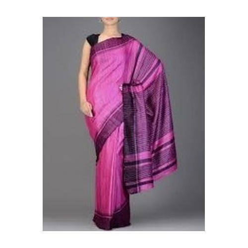 Spring Pink Casual Wear Skin Friendly Ladies Handloom Designer Plain Ghicha Silk Saree