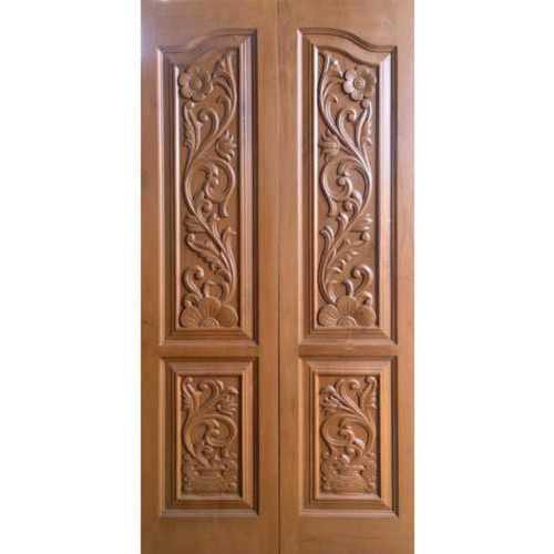 Brown Precisely Designed Seven Feet High Strength Teak Wood Double Door