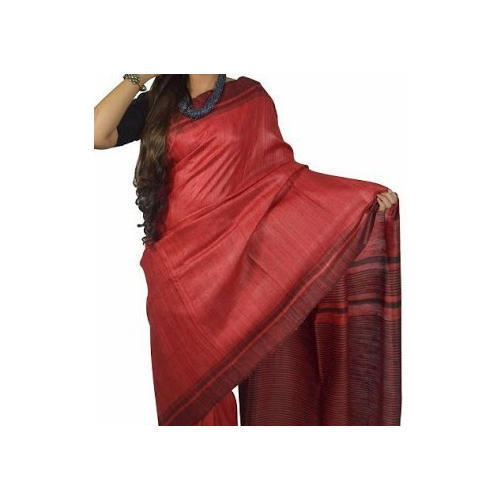 Summer Red Wedding Wear Skin Friendly Ladies Handloom Plain Ghicha Silk Saree