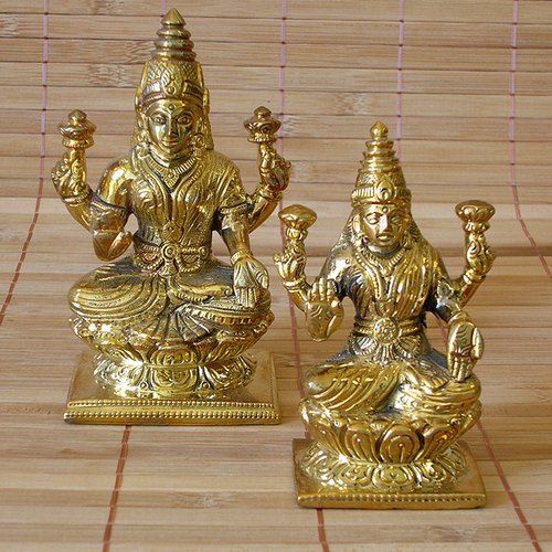 Brass Laxmi Statue Pair For Worship With Sizes 9 Inches And Stable Base