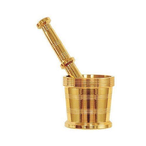 Gold Golden Finish Brass Khalbatta For Home With 7.5 Inch Length And 7.5 Inch Width