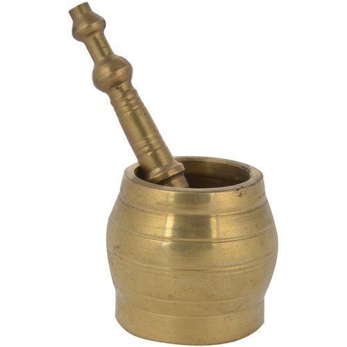 Golden Finish Brass Khalbatta For Home With 7.5 Inch Width And 250 Ml Capacity