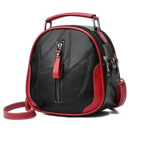 Plain Design Black And Maroon Color Leather Backpack Bag For Casual Wear With 2 Compartments