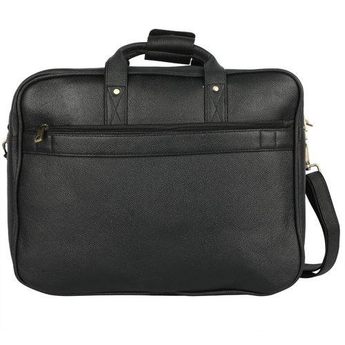 Plain Design, Black Color And Very Spacious Leather Mens Office Bag With Three Compartments