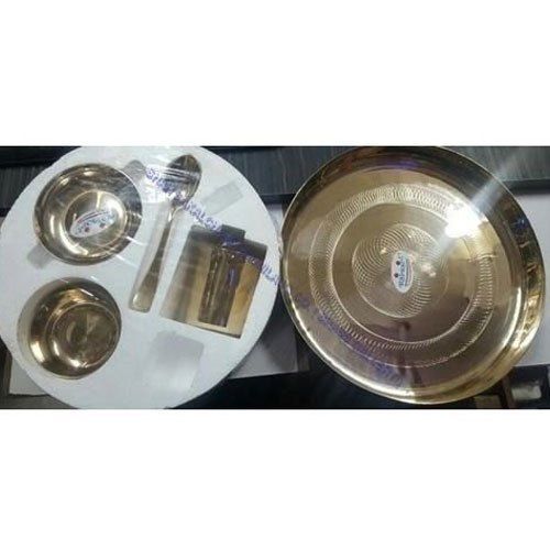 Round Shape Brass Serving Thali Set With 11 Inch Diameter And Golden Finish