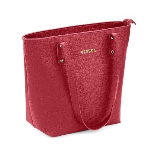 Red Zipper Closure Type, Very Spacious, Light Weight And Plain Pu Leather Ladies Tote Handbag