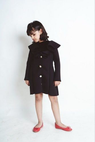 5-10 Years Kids Girls Full Sleeve Black Coat Style Scuba Fabric Party Wear Dress