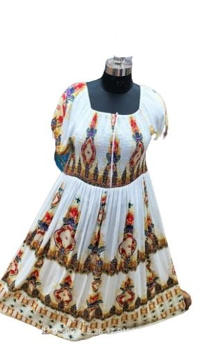 Printed Pattern White Color 100 Percent Pure Cotton Dress For Women Bust Size: 32 Inch (In)