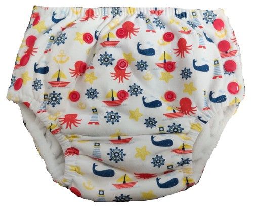 White Waterproof And Reusable 3 Layer Printed Cotton Pull-Up Baby Training Pants (Diapers)