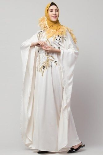 White And Yellow Party Wear Ladies Full Sleeves Hand Embroidered Satin Mosq Abaya With Hijab Age Group: Adults